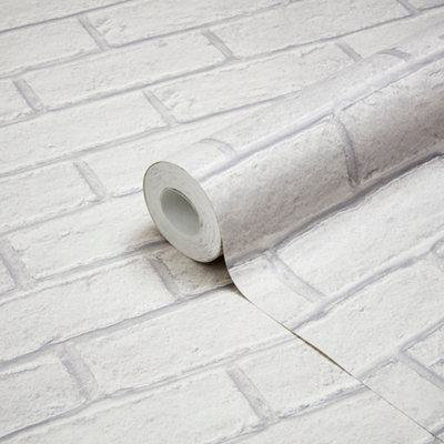 GoodHome Thedden Off White Brick Effect Textured Wallpaper from B&Q