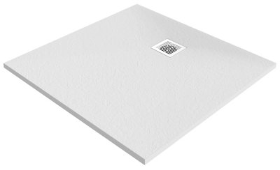 GoodHome Douro Matt White Square Centre Drain Shower Tray (L)900mm (W)900mm (H) 25mm from B&Q