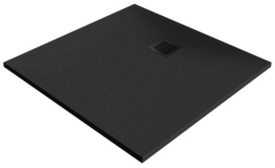 GoodHome Douro Matt Black Square Centre Drain Shower Tray (L)900mm (W)900mm (H) 25mm from B&Q