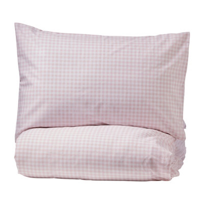 B&Q Pink/White Gingham Check & Single Duvet Cover & Pillow Case Set