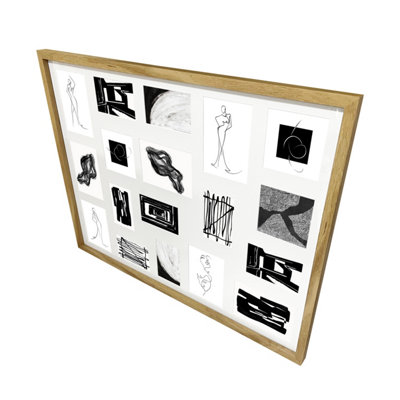 B&Q -  Matt Oak Effect Plain Multi Picture Frame (H)85.6Cm X (W)65.6Cm