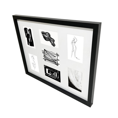 B&Q -  Matt Black Pine Effect Plain Multi Picture Frame (H)55.6Cm X (W)45.6Cm