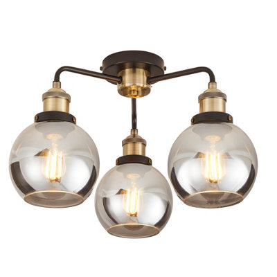 GoodHome Mebel Matt Glass & Metal Antique Brass Effect 3 Lamp Led Ceiling Light from B&Q