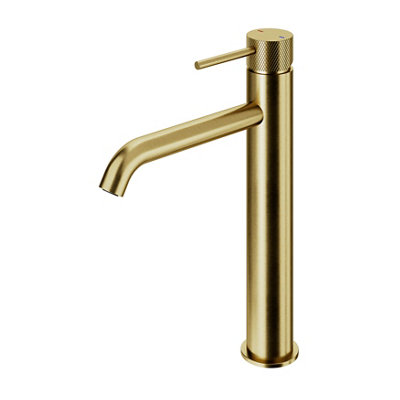 GoodHome Owens Xl Satin Brass Effect Round Basin Mono Mixer Tap from B&Q