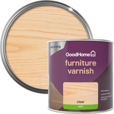 GoodHome Clear Satin Multi-Surface Furniture Wood Varnish250Ml from B&Q