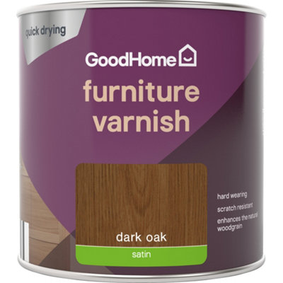 GoodHome Dark Oak Satin Multi-Surface Furniture Wood Varnish250Ml from B&Q