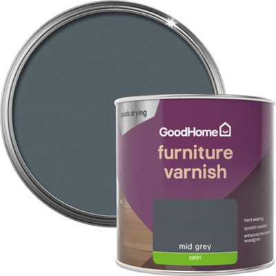 GoodHome Mid Grey Satin Multi-Surface Furniture Wood Varnish250Ml from B&Q