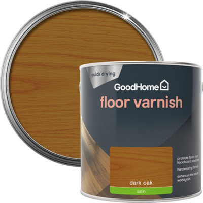 GoodHome Dark Oak Satin Floor Wood Varnish2.5L from B&Q