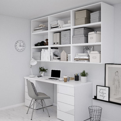 B&Q -  Atomia Matt White Wall-Mounted Rectangular Bookcase(H)1125mm (W)2250mm