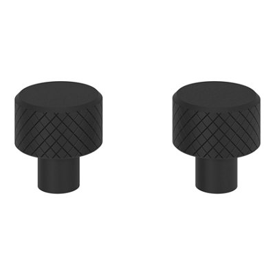 GoodHome Indus Matt Black Steel Round Knurled Furniture Knob (Dia)25mmPack Of 2 from B&Q