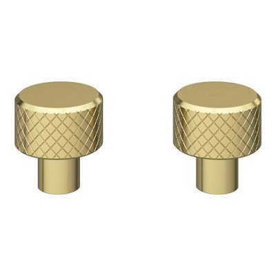 GoodHome Indus Brushed Steel Brass Effect Round Knurled Furniture Knob (Dia)25mmPack Of 2 from B&Q