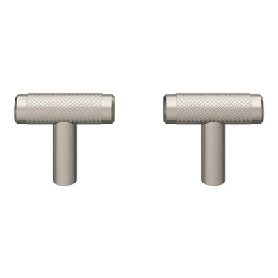 GoodHome Indus Satin Steel Nickel Effect T-Shaped Knurled Furniture Knob (Dia)40mmPack Of 2 from B&Q