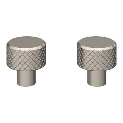 GoodHome Indus Satin Steel Nickel Effect Round Knurled Furniture Knob (Dia)25mmPack Of 2 from B&Q