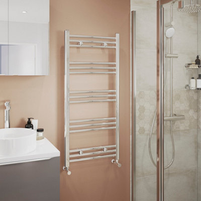 GoodHome Leyburn Chrome Effect 979Btu Vertical Towel Radiator (W)500mm X (H)1100mm from B&Q