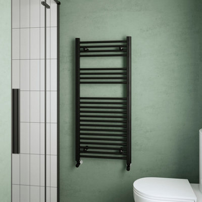 Flomasta Flat Black 1667Btu Vertical Towel Radiator (W)500mm X (H)1100mm from B&Q