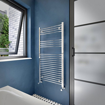 Flomasta Flat Chrome Effect 1415Btu Vertical Towel Radiator (W)600mm X (H)1200mm from B&Q