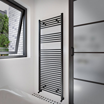 Flomasta Flat Black 2783Btu Vertical Towel Radiator (W)600mm X (H)1600mm from B&Q