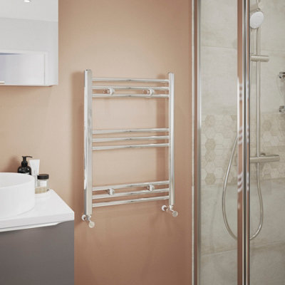 GoodHome Leyburn Chrome Effect 580Btu Vertical Towel Radiator (W)500mm X (H)700mm from B&Q
