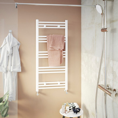 GoodHome Leyburn White 1395Btu Vertical Towel Radiator (W)500mm X (H)1100mm from B&Q