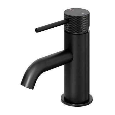 Goodhome Black Owens Matt Round Basin Mono Mixer Tap Medium