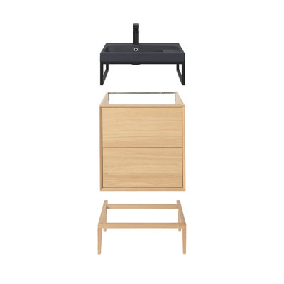 GoodHome Avela Matt Oak Effect Freestanding Vanity Unit & Basin Set (W)604mm (H)934mm from B&Q