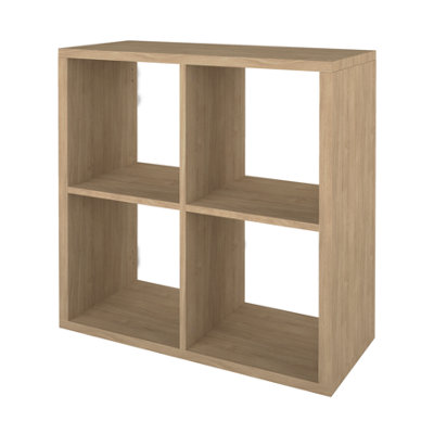 B&Q -  Mixxit Natural Oak Effect Freestanding 4 Shelf Cube Shelving Unit(H)734mm (W)735mm