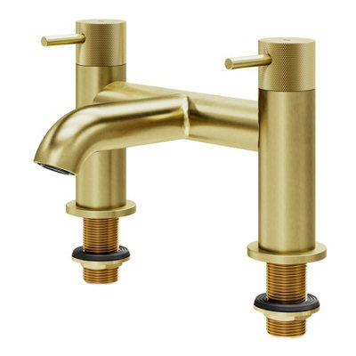 GoodHome Owens Satin Brass Effect Deck-Mounted Manual Double Bath Filler Tap from B&Q