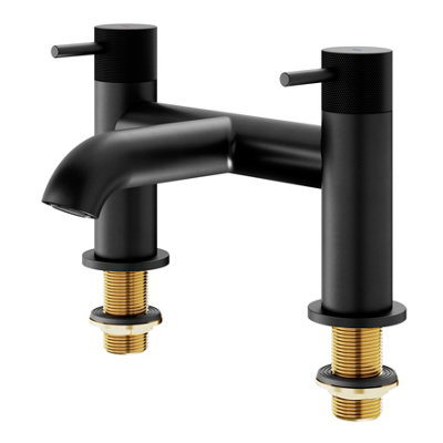 GoodHome Owens Matt Black Deck-Mounted Manual Double Bath Filler Tap from B&Q