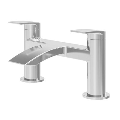 GoodHome Kariya Gloss Chrome Effect Deck-Mounted Manual Double Bath Filler Tap from B&Q