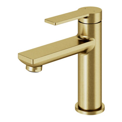 GoodHome Akita Medium Satin Brass Effect Round Basin Mixer Tap from B&Q