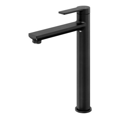 GoodHome Akita Tall Matt Black Round Basin Mixer Tap from B&Q
