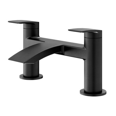 GoodHome Kariya Matt Black Deck-Mounted Manual Double Bath Filler Tap from B&Q