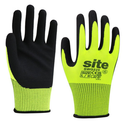 Site Nitrile & Polyester Yellow & Black Grip Glove LargePair from B&Q