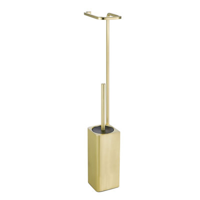 GoodHome Elland 2-In-1 Brushed Gold Effect Wall-Mounted Toilet Roll & Brush Holder from B&Q