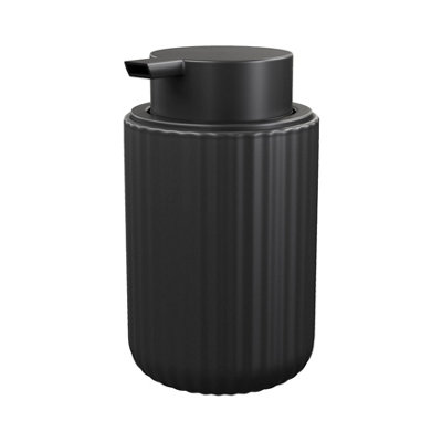 GoodHome Rawa Matt Black Ribbed Effect Ceramic Freestanding Soap Dispenser from B&Q