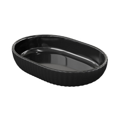 GoodHome Rawa Matt Black Ribbed Effect Ceramic Soap Dish from B&Q