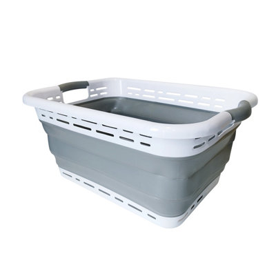 GoodHome Glomma White & Grey Plastic Medium Foldable Laundry Basket36L from B&Q