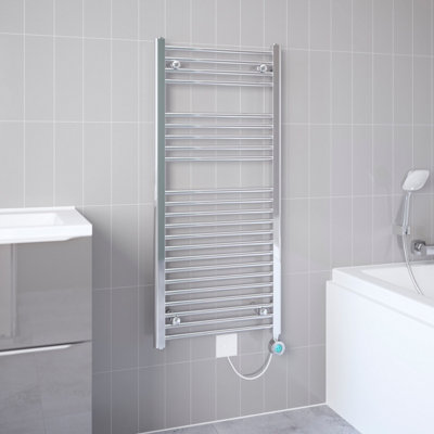 Flomasta Galene Chrome Effect Electric Flat Towel Warmer (W)500mm X (H)1100mm from B&Q