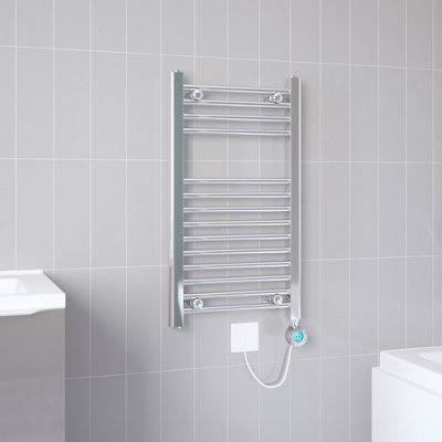 Flomasta Galene Chrome Effect Electric Flat Towel Warmer (W)400mm X (H)700mm from B&Q