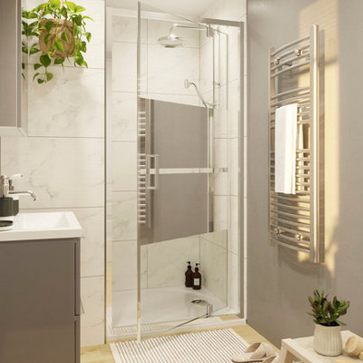 GoodHome Ledava Minimal Frame Chrome Effect Mirror Strip Half Open Pivot Shower Door (H)195Cm (W)76Cm from B&Q