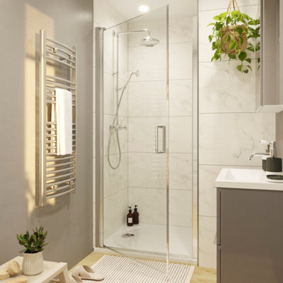 GoodHome Ledava Chrome Effect Clear Glass Pivot Shower Door (H)195Cm (W)76Cm from B&Q