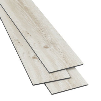 GoodHome Mambo Fancy White Distressed Wood Effect Synchronic Click Vinyl Plank Sample from B&Q