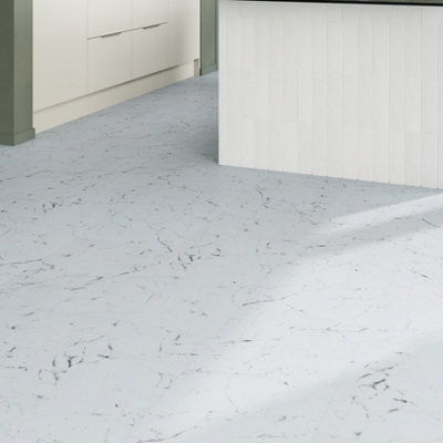 GoodHome Mambo White Natural Marble Effect Textured Click Vinyl Tile1.92M² from B&Q