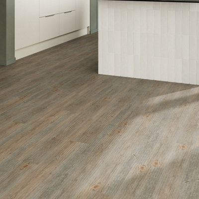 GoodHome Mambo Brown & Blue Distressed Wood Effect Synchronised Click Vinyl Planks2.17M² from B&Q