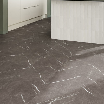 GoodHome Mambo Grey Natural Marble Effect Textured Click Vinyl Tile1.92M² from B&Q