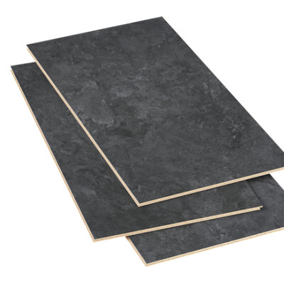GoodHome Mambo Dark Grey Natural Slate Effect Textured Click Vinyl Tile Sample from B&Q