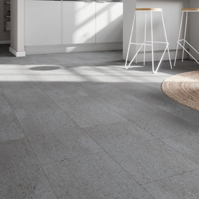 GoodHome Mambo Grey Granite Concrete Effect Textured Click Vinyl Tile2.23M² from B&Q