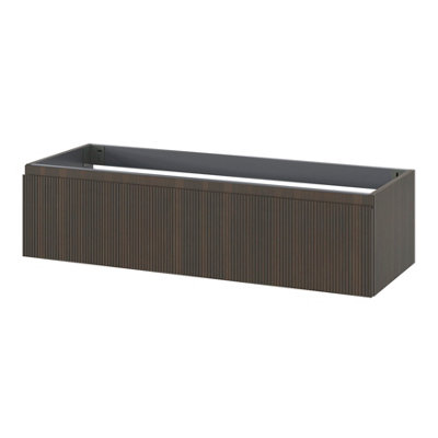 GoodHome Kentia Ribbed Effect Walnut Veneer Wall-Mounted Bathroom Cabinet (H) 300mm (W) 1200mm from B&Q