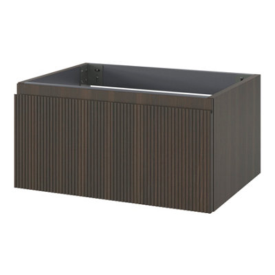 GoodHome Kentia Ribbed Effect Walnut Veneer Wall-Mounted Bathroom Cabinet (H) 300mm (W) 600mm from B&Q