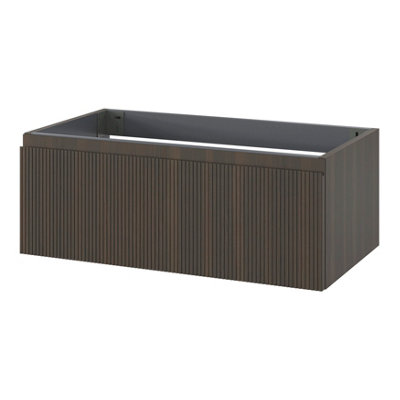 GoodHome Kentia Ribbed Effect Walnut Veneer Wall-Mounted Bathroom Cabinet (H) 300mm (W) 800mm from B&Q